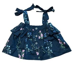 Lil Lemons by For Love and Lemons Black Floral Ruffle Tank Top Size 3-6 Months